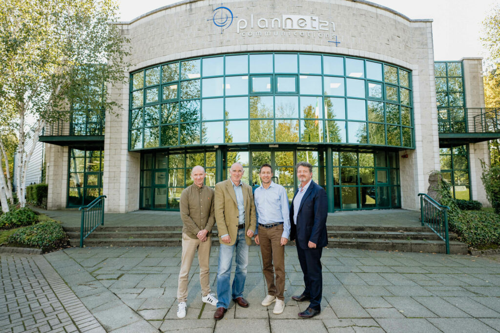 Group CFO Jacob Bryde Christensen, Conscia, CEO Peter Carroll, PlanNet21 Group, Group CEO Erik Bertman, Conscia og CFO Michael Hannon, PlanNet21 Group.