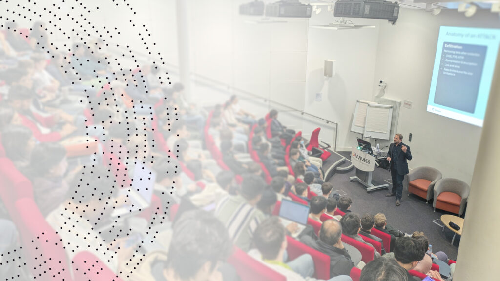 Peter Jones pictured delivering an in-person lecture at the University of Warwick on the topic of cyber security and the recent Marks & Spencer cyber attack.